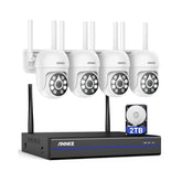 WSPT500 - 10-Kanal 5MP WLAN Überwachungssystem Set mit 4x schwenkbaren 5MP PTZ-Kameras, intelligenter Personenerkennung, Zwei-Wege-Audio, Farbnachtsicht, IP67 Wasserschutz und 2TB Festplatte